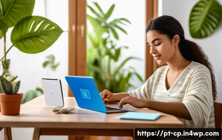 자기 객관화 실천을 위한 기술적 접근 - A modern digital workspace scene featuring a young Brazilian adult using a sleek laptop and smartpho...